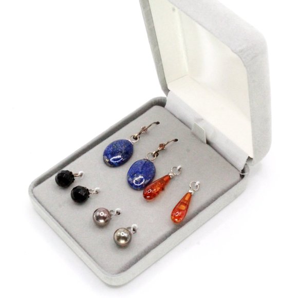 Sterling Silver Lapis Onyx Multi Stones Interchangeable NOS Dangle Drop Earrings - Picture 2 of 11